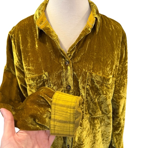 Maeve Anthropologie Karina Chartreuse Velvet Button Down Shirt Blouse Size 10 - Picture 6 of 12